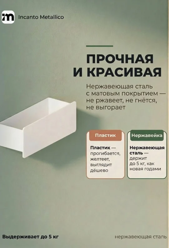 Полка для ванной настенная белая металлическая 30 х 10 х 10 см, для шампуней и косметики