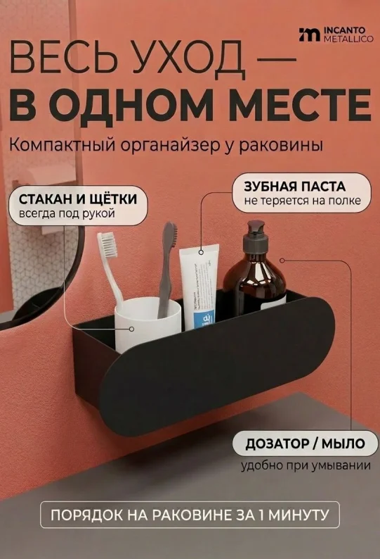 Полка для ванной настенная черная нержавейка 30 х 10 х 10 см, для шампуней и косметики