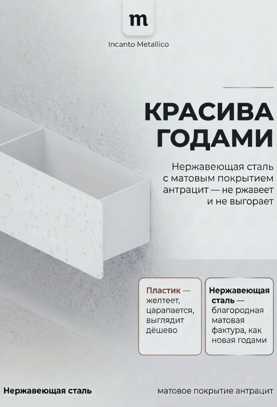 Полка для ванной настенная белая, нержавейка 50 x 10 x 10 см, для шампуней и косметики