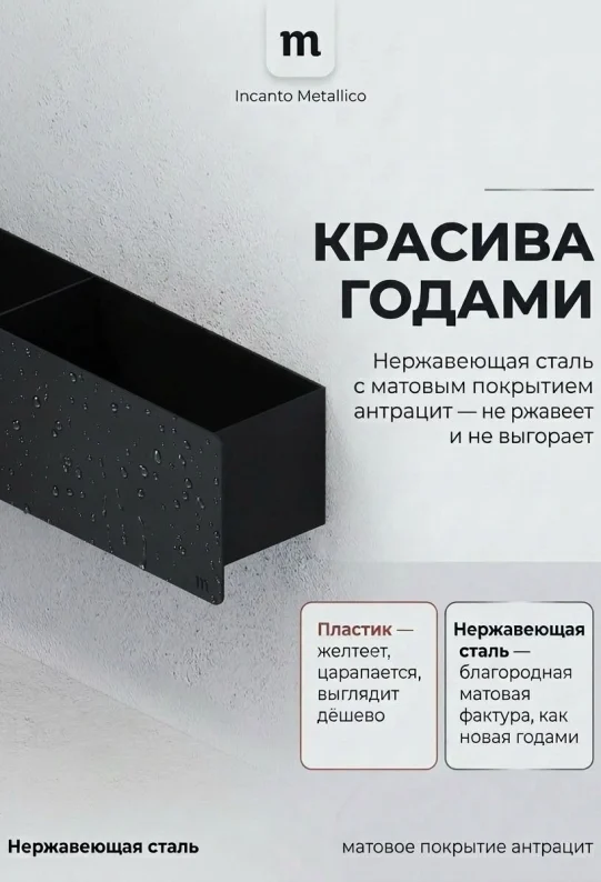Полка для ванной настенная черная, нержавейка 50 x 10 x 10 см, для шампуней и косметики