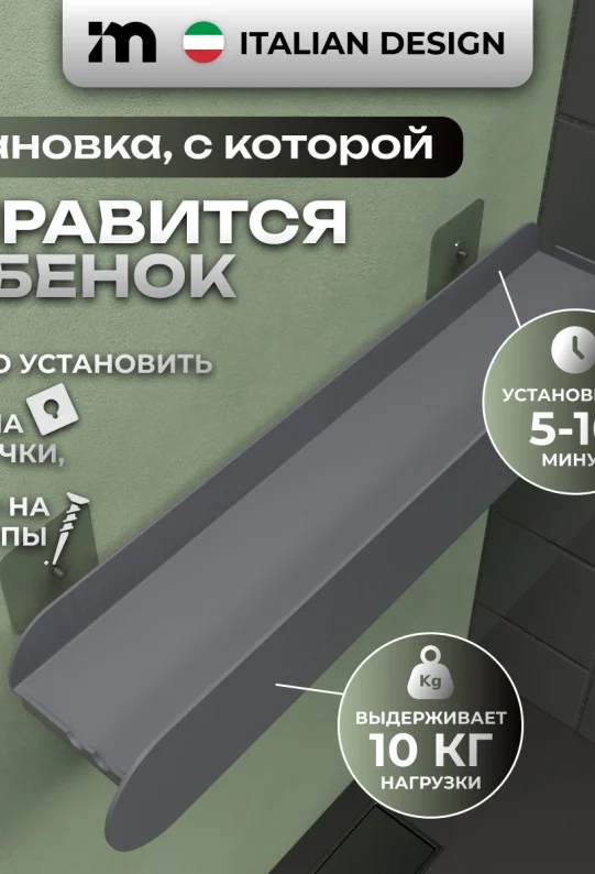 Полка для ванной настенная без сверления серая металлическая 46 х 10 х 6 см, для шампуней и косметики