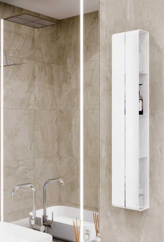 Полка для ванной настенная белая металлическая 97 х 17 х 11,5 см, для шампуней и косметики