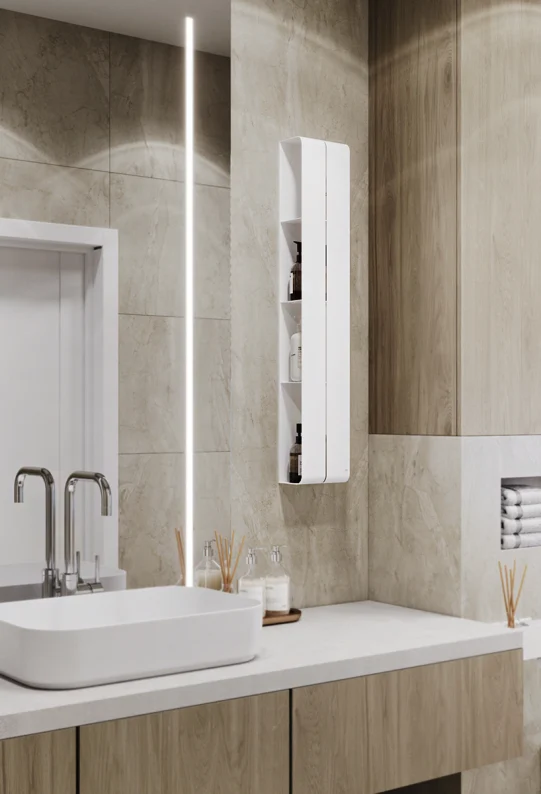 Полка для ванной настенная белая металлическая 97 х 17 х 11,5 см, для шампуней и косметики